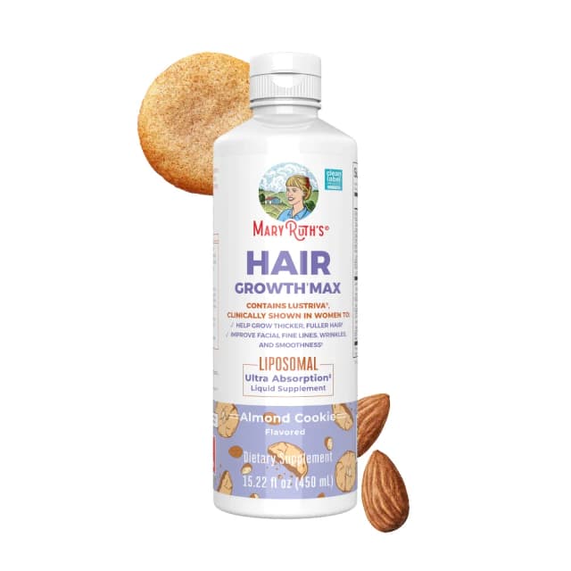 MaryRuths Women Hair Growth MAX Liposomal Liquid Supplement, Biotin 10000mcg, Lustriva, Pumpkin Seed Oil, Hair Skin & Nail Support, Almond Cookie Flavor, 450ml