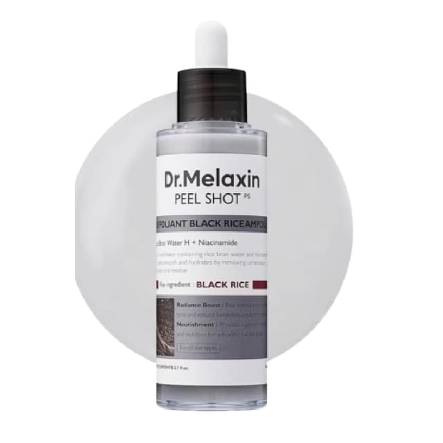 Dr. Melaxin Peel Shot Exfoliating Black Rice Ampoule, PHA BHA Wash-Off Facial Exfoliating Treatment for Pore Care & Skin Brightening, 80ml