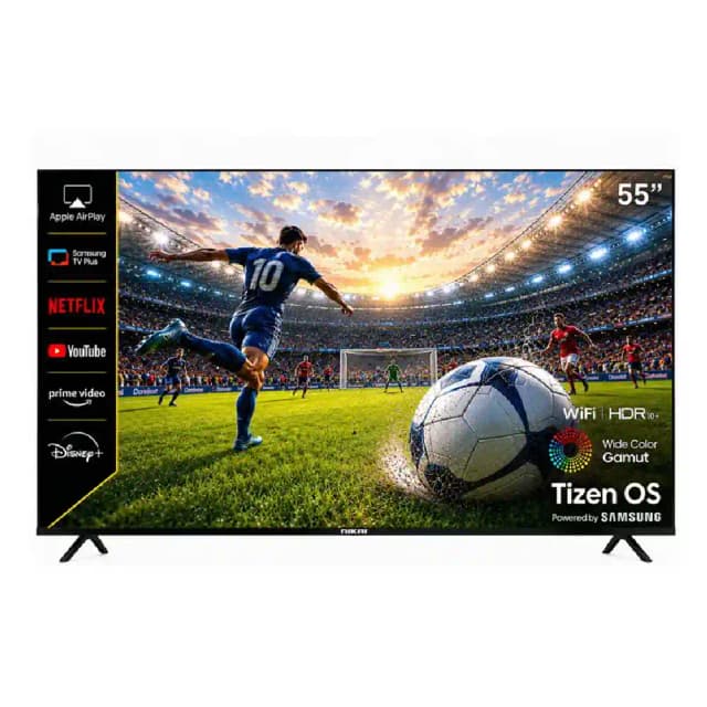 Nikai 55 Inch 4K UHD Smart LED TV, Samsung Tizen OS, HDR10, Voice Control, WiFi, Bluetooth 2.1 + EDR, 3 HDMI, 2 USB, Black - 55QTZN4KSLED