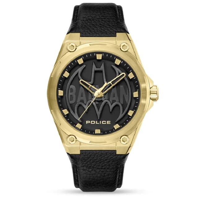 Police Batwing Special Edition Analog Watch for Men - 53mm Gold Ion Plated Case, Black Dial, Black Leather Strap, 50m Water Resistant - PEWGA0090006