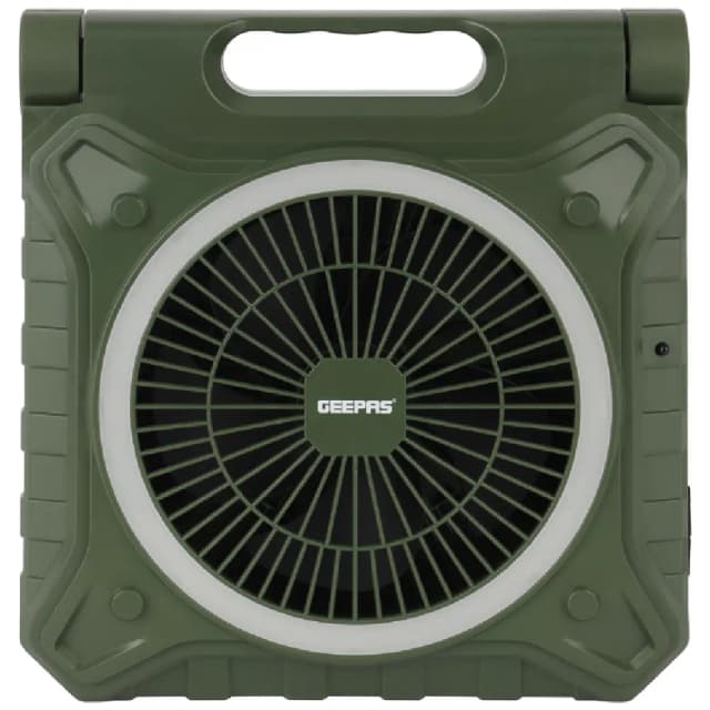 Geepas 8 Inch Rechargeable Solar Fan - 10000mAh Battery, Remote Control, LED Light, 20H Runtime, Power Bank Function - GF21233
