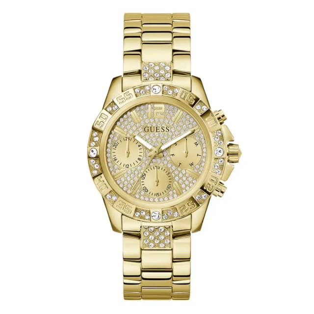 Guess Majesty Womens Multifunction Champagne Dial Watch with 40mm Gold-Tone Stainless Steel Case and Bracelet, Quartz Movement and 30M Water Resistance - GW0771L2