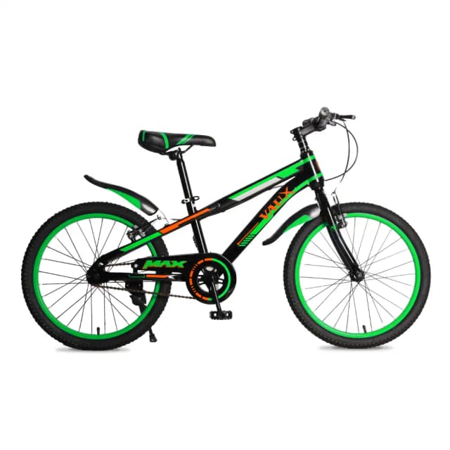 Vaux Max 20 Inch Kids Bicycle with Adjustable Seat, Steel Frame, Steel BMX Fork, Dual Caliper Brakes, Training Wheels, Mudguards & Full Chain Guard, Green - 20VMAX-GN