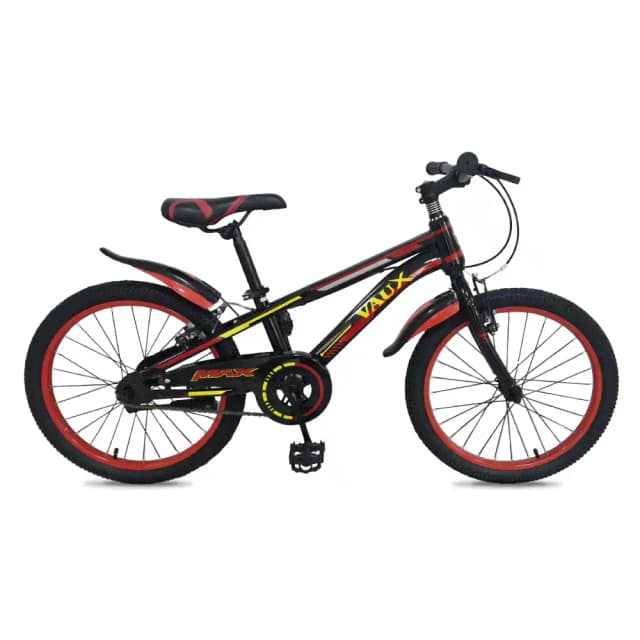 Vaux Max 20 Inch Kids Bicycle with Adjustable Seat, Steel Frame, Steel BMX Fork, Dual Caliper Brakes, Training Wheels, Mudguards & Full Chain Guard, Red - 20VMAX-RD