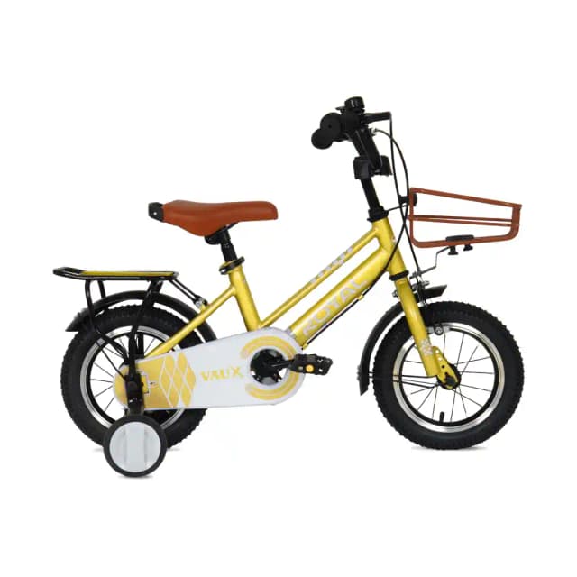 Vaux Royal 12 Inch Kids Bicycle with Front Basket, Rear Carrier, Training Wheels, Adjustable Padded Seat, Steel Frame & Full Chain Guard, Gold - 12ROYL-GD