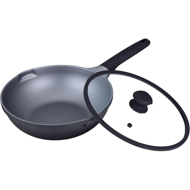 Prestige Essentials Aluminum Wok with Lid - 28cm - Non-Stick Black Cookware - PR81167