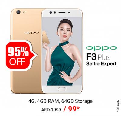 Oppo F3 Plus Smartphone, 4GB RAM, 64GB Storage, Dual Camera only @ AED 99/-