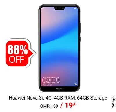 Huawei Nova 3e 4G Smartphone, 5.84 Inch Display, 4GB RAM, 64GB Storage