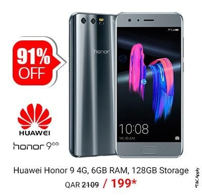 Huawei Honor 9 Smartphone,  6GB RAM, 128GB Storage Only @ QAR 199/-