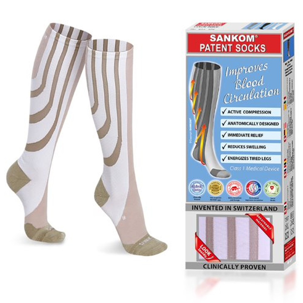 SANKOM Patent Active Anatomical Compression Sock for Running Travel -  Breathable Material – Reduce Heaviness and Swelling - Improve Blood  circulation - High Knee Compression Sock, M: Buy Online at Best Price