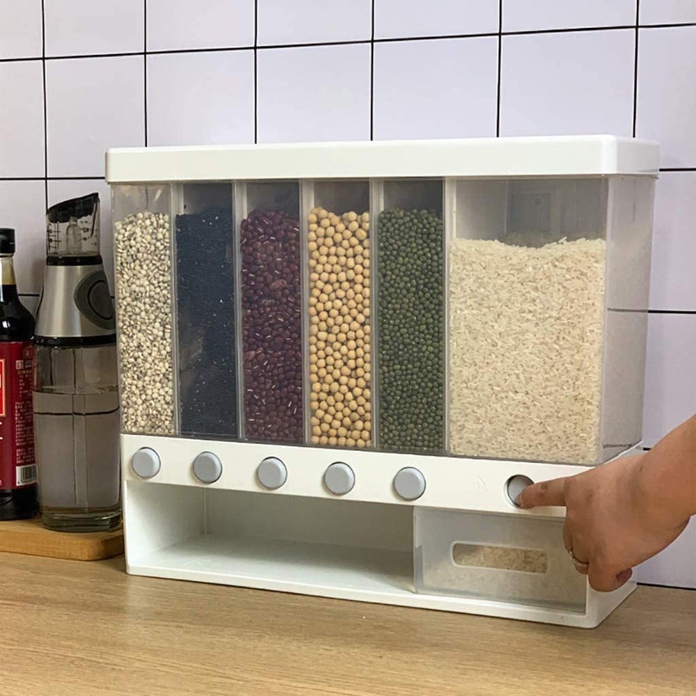 Buy Wall Mounted Dry Food Dispenser 6 Grid Cereal Dispensers Food ...