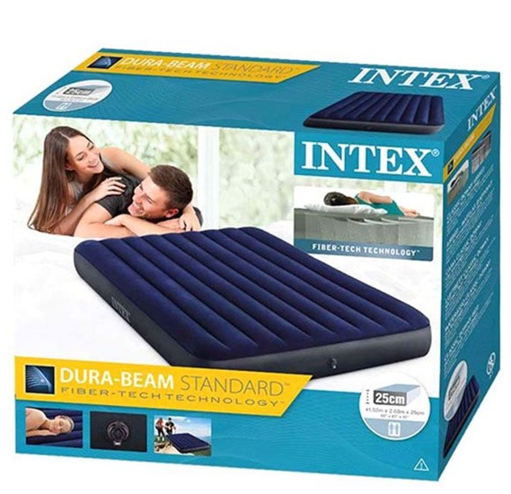 Надувной матрас intex full dura beam downy airbed with built in foot pump 64762