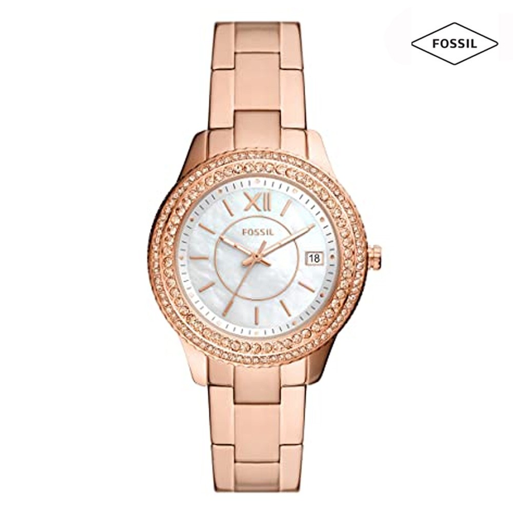 Buy Fossil Es5131 Stella Three Hand Date Stainless Steel Watch Rose Gold Tone Online Qatar Doha