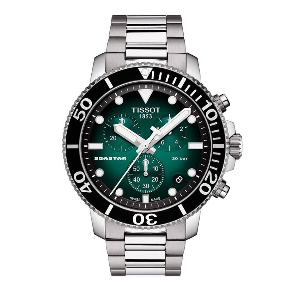 Tissot Mens Chronograph Seastar 1000 Watch Green Background Steel T120