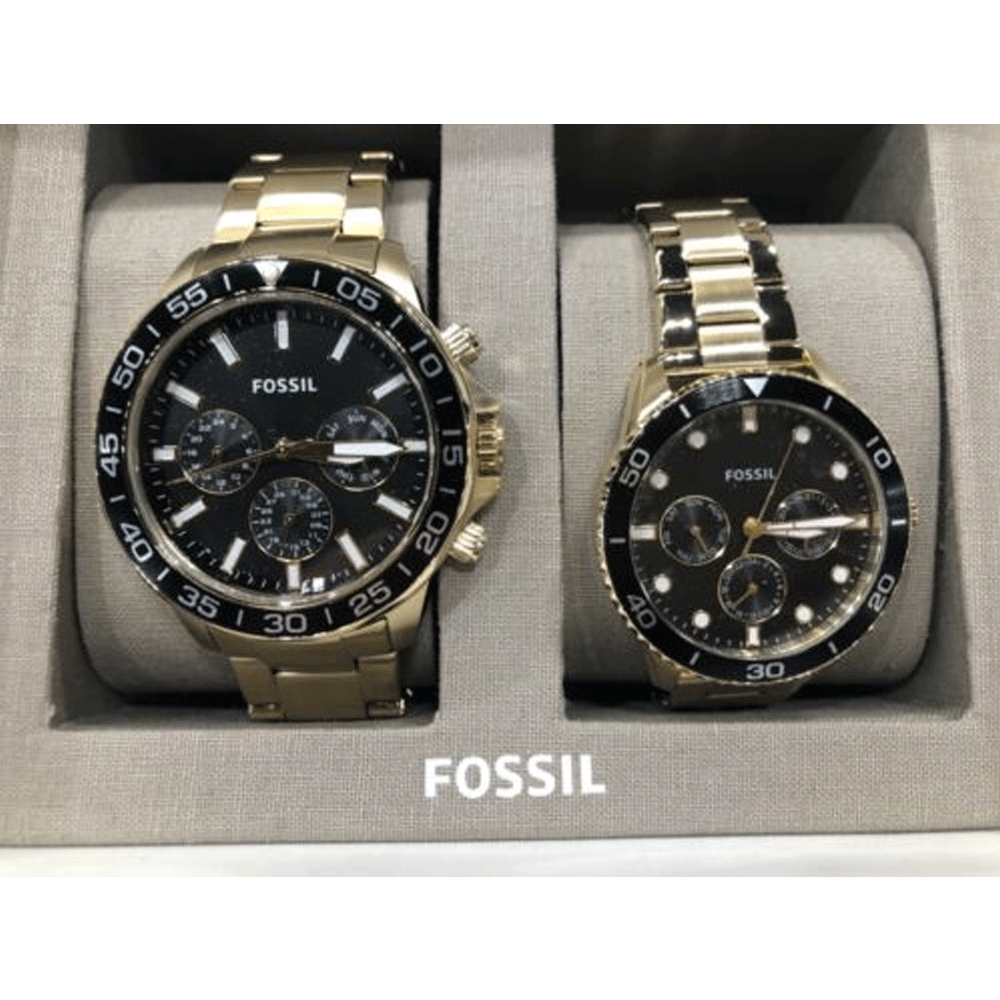 Fossil BQ2643SET store His and Her Multifunction Gold-Tone Stainless Steel Watch Set