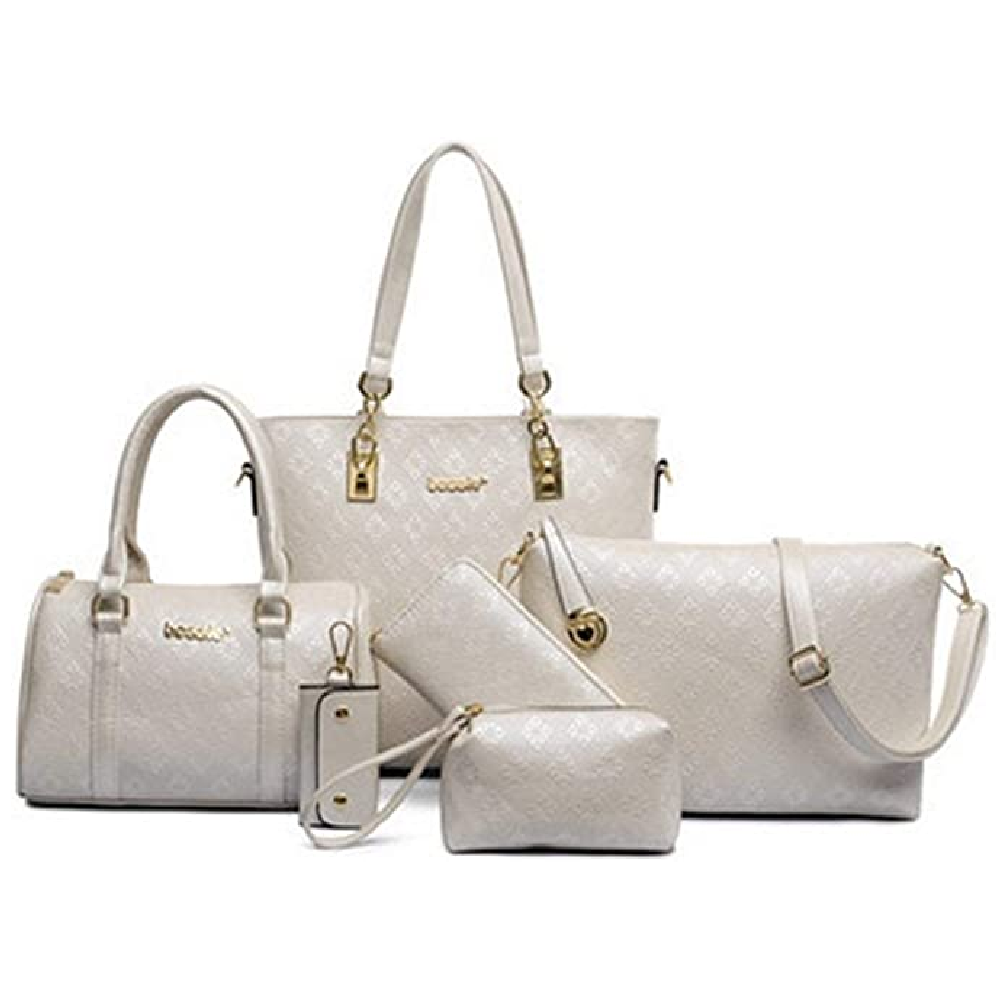 Buy Women Handbags Set 6 Pcs PU Leather Top Handle Purse Shoulder ...