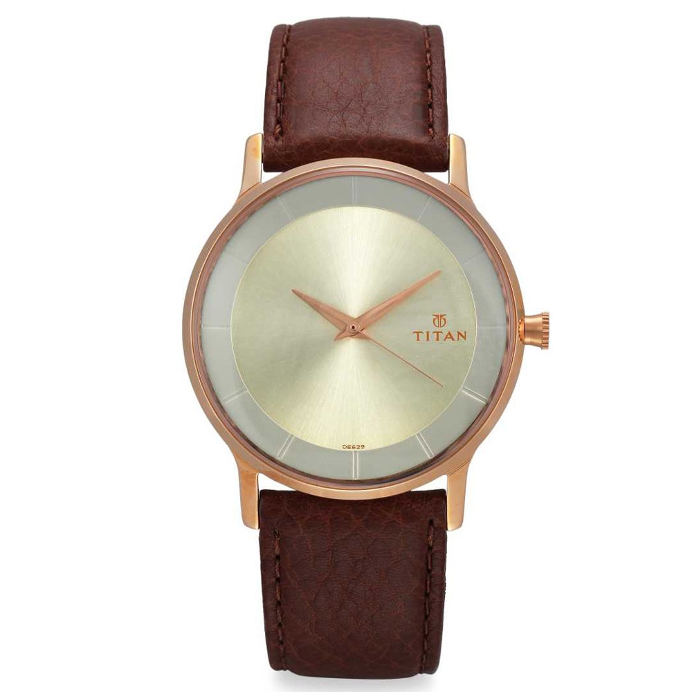 Buy Titan Champagne Dial Brown Leather Strap Watch Online Bahrain, Manama | OurShopee.com OT3048
