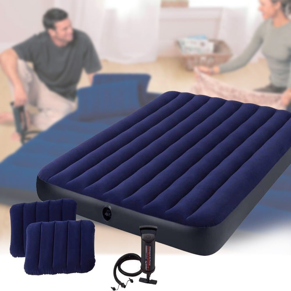 Надувной матрас intex full dura beam downy airbed with built in foot pump 64762