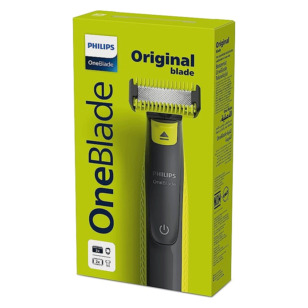 Philips OneBlade Hybrid Body and Face Stubble Trimmer with 4 x Lengths, 1  Extra Blade and Travel Pouch,  Exclusive (UK 2-Pin Bathroom Plug) 