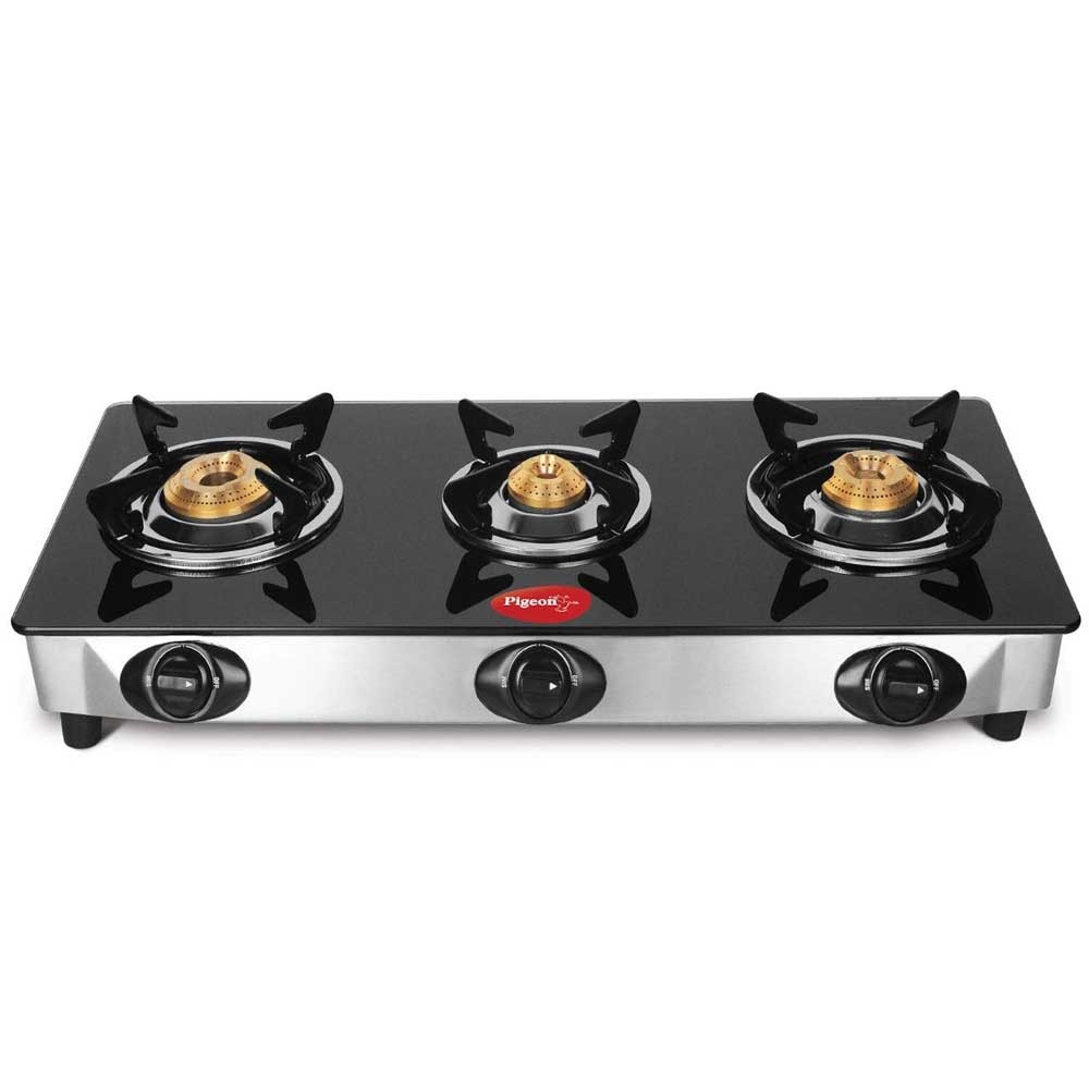 3 burner glass top gas stove auto ignition