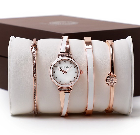 Buy Ande Klevn fashion watch & bracelets set box Rose Gold White Online ...