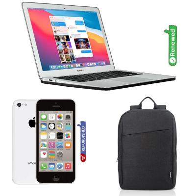 Apple MacBook Air 2015 13.3 inch FHD Display Intel Core i5 Processor 4GB RAM 256GB SSD Storage Silver Renewed with Apple iPhone 5C White 32GB Storage 4G LTE Refurbished and Lenovo B210 Casual 15.6 inch Laptop Backpack Black