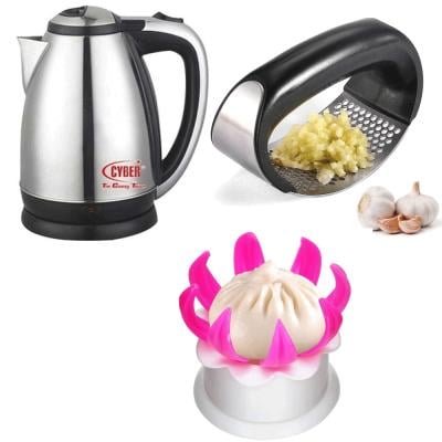3 in 1 Garlic Press Rocker ARTC Baking and Pastry Tool with Cyber 2.0 Liter Stainless Steel Kettle