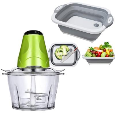 2 in 1 Bundle Pack Electric Vegetable Fruits, Nuts Chopper and Meet Grinder and Foldable Multifunction Chopping Board