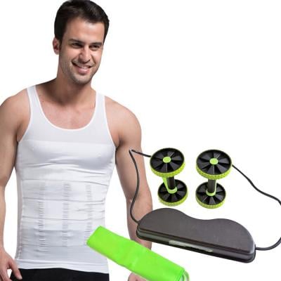 2 in 1 Men Fitness Bundle Slim N Lift Slimming Shirt For Men-White and Revoflex Xtreme Thin Waist Fitness Workout Training Equipment, Total Body Fitness Exerciser