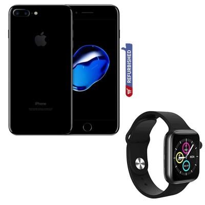 Buy Apple iPhone 7 Plus 3GB RAM 128GB Storage 4G LTE, Black- Refurbished, and Get FREE T500 Bluetooth Waterproof Plus and Smart Watch for iPhone iOS Android Phone