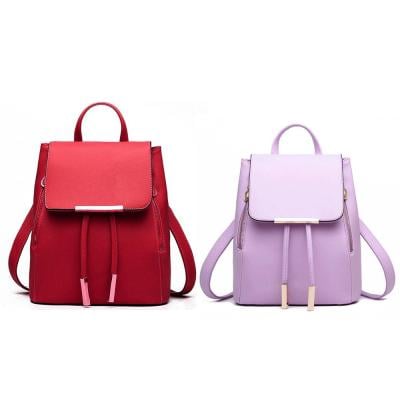 2 In 1 Korean Version Fashion Double Shoulder Bag Backpack Red and Korean Version Fashion Double Shoulder Bag Backpack Purple