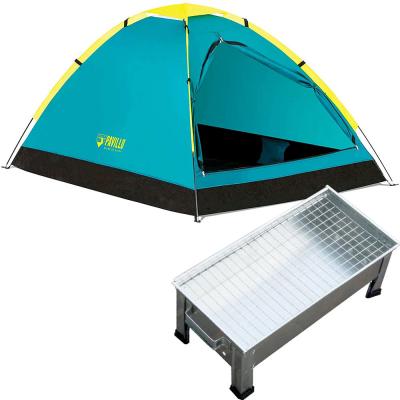 2 in 1 Camping Bundle Pack Bestway Pavillo Cooldome 2 Person Tent, 68084 with Indoor and Outdoor Barbecue Stand, Silver