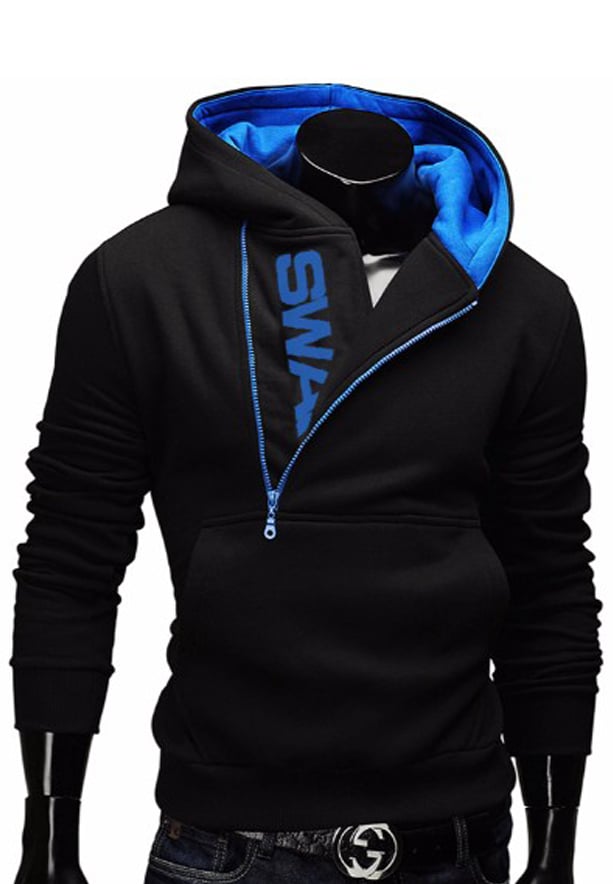 Buy Mens SWAG Hoodie Casual Design Fashion Coat Black and Blue (Large ...